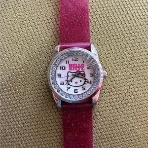 Sanrio Hello Kitty Watch Chrystal Stone Bezel and Sparkly Pink Stanp